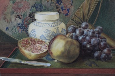 Lot 1212 - Victorian watercolour - still life of fruit on a ledge, monogrammed and dated 1878, in glazed gilt frame