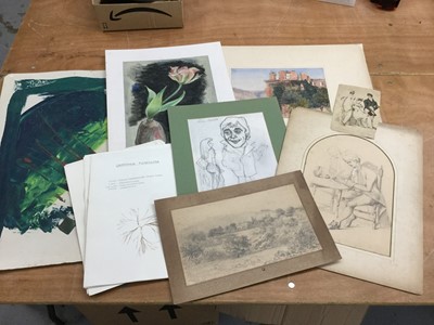 Lot 292 - Artists Folio of mixed works including 19th century engravings, watercolour studies and others (qty)