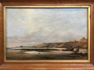 Lot 290 - 19th century oil on board, coastal scene