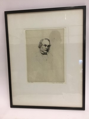 Lot 261 - Early 20th etching of a Gentleman, indistinctly signed, together with two engravings
