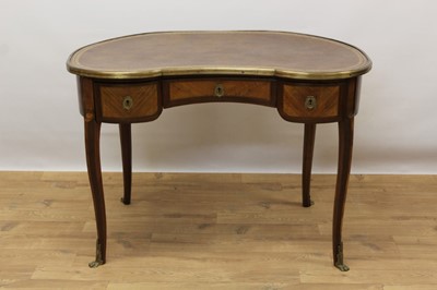 Lot 1450 - 19th century Continental mahogany and satinwood brass mounted kidney shaped desk