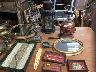 Lot 428 - Old lantern, gavel, copper kettle and sundries