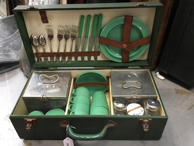 Lot 199 - Stylish 1930s picnic set with green Bakelite and nickel plated fittings and 1950s Brexton picnic set (2)