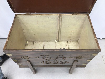 Lot 109 - Antique grained pine coffer with brass studded decoration with date 1839