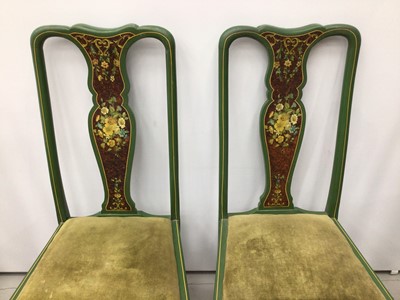 Lot 123 - Set of four green painted dining chairs with two rush seated chairs