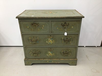 Lot 110 - Edwardian green painted chest of drawers with floral painted decoration