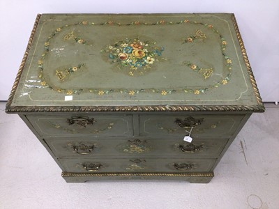 Lot 110 - Edwardian green painted chest of drawers with floral painted decoration