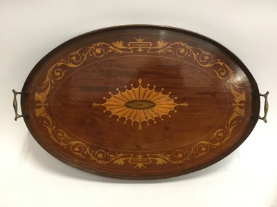 Lot 285 - Edwardian kidney shaped inlaid tray and another Edwardian mahogany tray