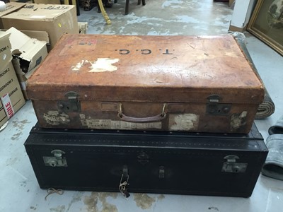 Lot 202 - 1930s leather suitcase and old motoring suitcase and one other (3)