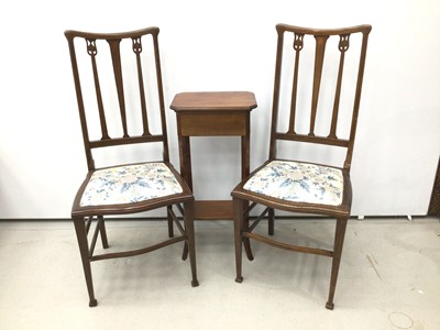 Lot 120 - Edwardian button upholstered tub chair, together with sewing table. two side chairs, Victorian balloon back chair