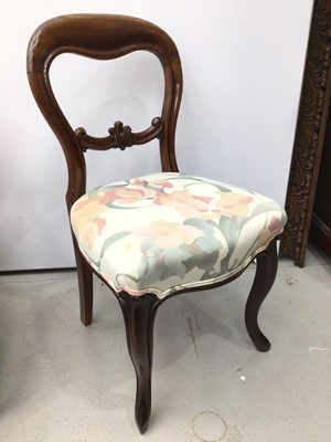 Lot 120 - Edwardian button upholstered tub chair, together with sewing table. two side chairs, Victorian balloon back chair