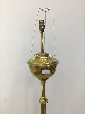 Lot 121 - Brass standard lamp, converted from an oil lamp