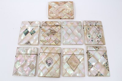 Lot 786 - Collection of nine 19th century mother of pearl visiting cards cases