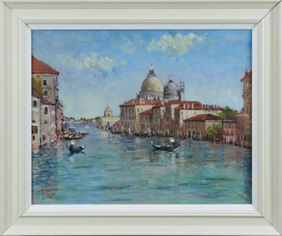 Lot 1115 - David Baxter of Norwich, oil on canvas, An extensive view of The Grand Canal Venice, signed, in white frame
