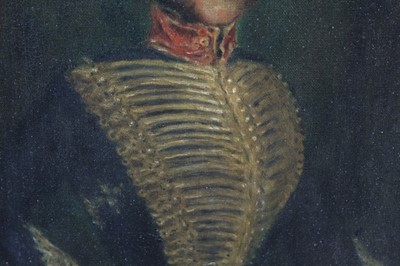 Lot 1246 - C. E. Stewart, a late 19th century oil on canvas of Captain William Stewart (1798-1857), Royal Artillery, signed and inscribed verso, in gilt frame, 29 x 23cm