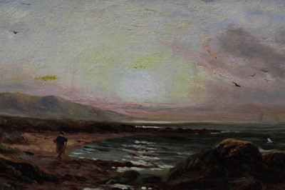 Lot 1247 - Sam Bough (1822-1878), oil on board, A Scottish coastal scene, signed, in gilt frame, 12 x 23cm