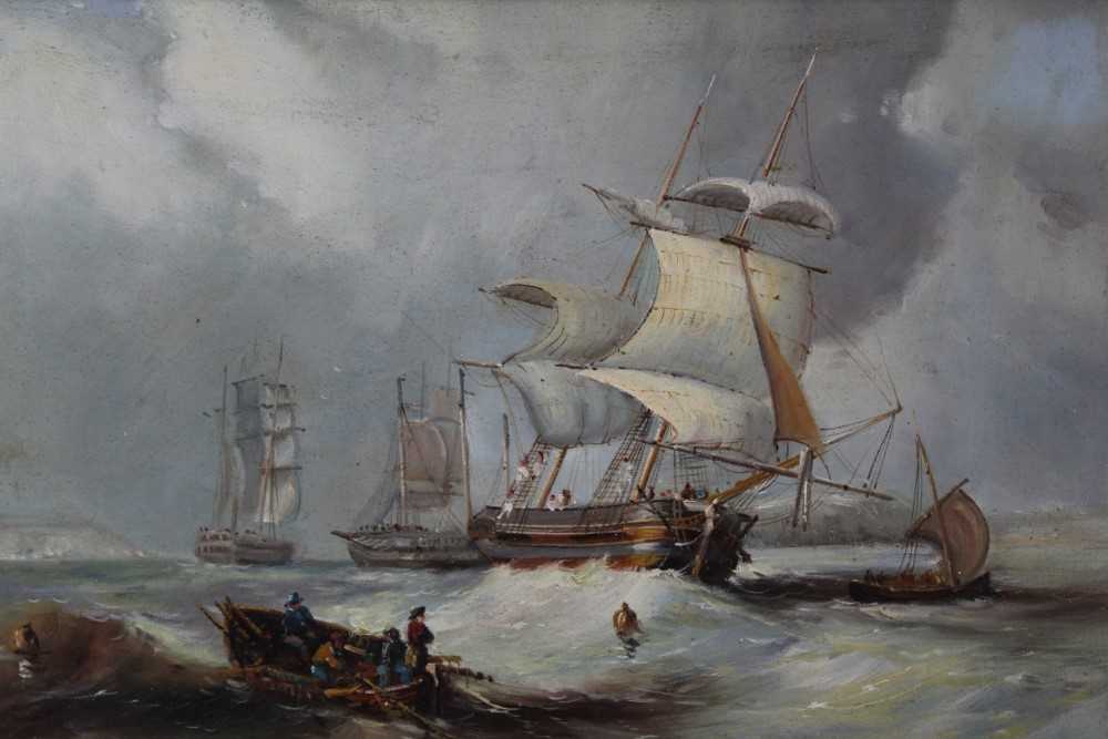 Lot 1249 - Edwin H. Fletcher (1857-1945), oil on canvas laid on board, A square rigged vessel and other shipping in the Channel, signed and dated 1919, in gilt frame, 40 x 60cm