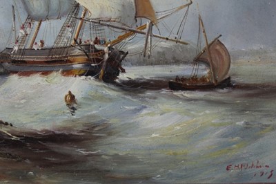 Lot 1249 - Edwin H. Fletcher (1857-1945), oil on canvas laid on board, A square rigged vessel and other shipping in the Channel, signed and dated 1919, in gilt frame, 40 x 60cm