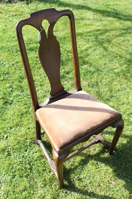 Lot 1758 - Early 18th century oak side chair with pierced vase shaped splat, drop-in seat, cabriole legs joined by H stretcher