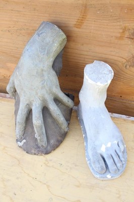 Lot 1764 - 19th century plaster model of a hand, 31cm overall, together with another of a foot