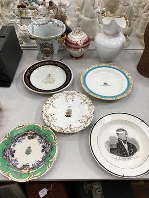 Lot 205 - Collection of mainly 19th century armorial and other porcelain including Victorian East York Regiment plate