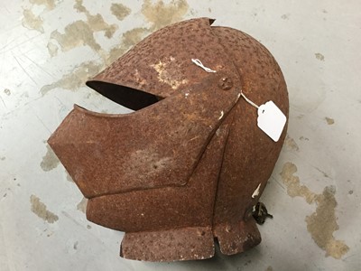 Lot 206 - Rusted knights helmet and gauntlet