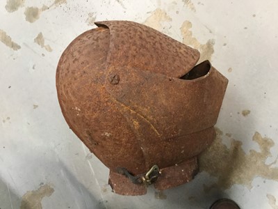 Lot 206 - Rusted knights helmet and gauntlet