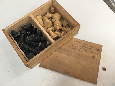 Lot 295 - Unusual Second World War period chess set in pine box with Nazi official stamps on it