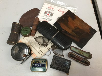 Lot 296 - Group of sundry items to include commemorative coin, Japanese Kobe toy, cheroot holder, fishing reel and sundries