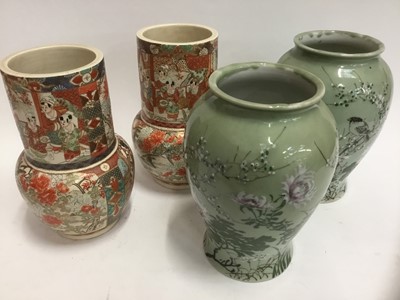 Lot 301 - Pair of Japanese Kutani vases together with pair of celadon glazed vases