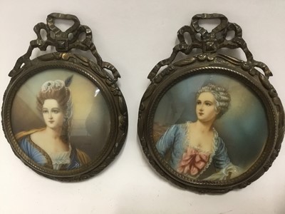 Lot 304 - Pair of 18th century style portrait miniatures, together with other items