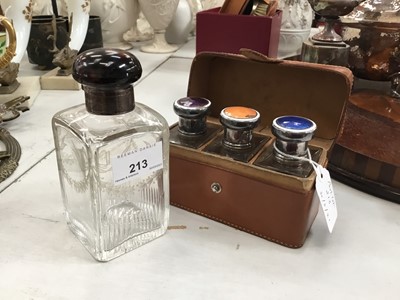 Lot 213 - Good Quality Edwardian silver and tortoishell mounter cut glass scent bottle and cased set of scent bottles (2)