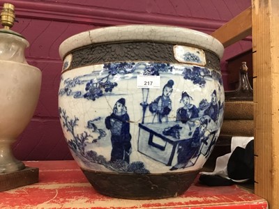 Lot 217 - 19th century Chinese crackle ware porcelain jardiniere with figure decoration ( distressed)