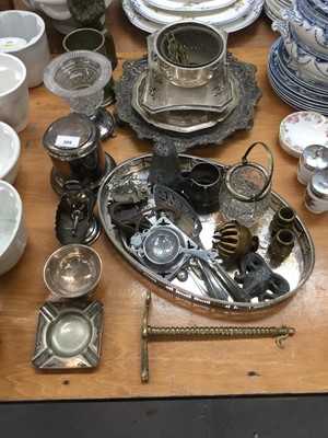 Lot 309 - Silver plated silver, silver plated gallery tray and other metalware