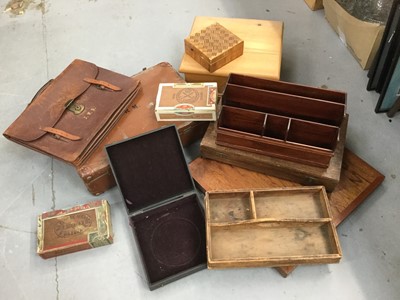 Lot 318 - Leather Satchel, cutlery box, letter rack, treen and sundries (qty)