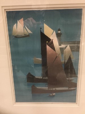 Lot 339 - John Platt (20th century) woodcut, IV sails, 35x 24cm, signed and titled, glazed frame