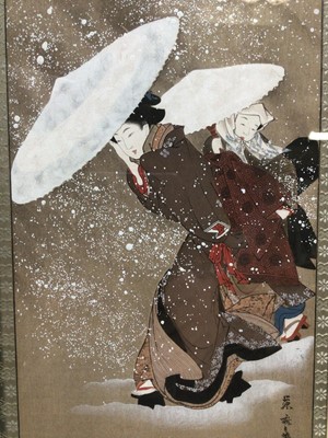 Lot 216 - Japanese watercolour and gouache, snow storm