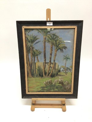 Lot 224 - 19th century pastels, Animals at Oasis, signed with monogram