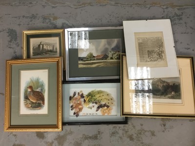 Lot 352 - Michael Norman watercolour, 18th century engraved map and other items