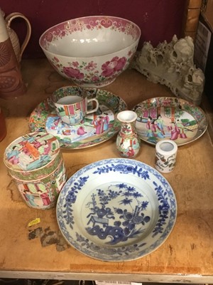 Lot 356 - Collection of 19th century Chinese Cantonese porcelain, together with a soapstone carving