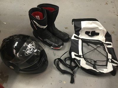 Lot 229 - Pair Tractech Evo RST motor cycle boots size 10.5  ( as new ) and other related items