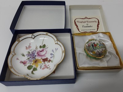 Lot 392 - Crummles limited enamel box - The Chelsea Box 1985, number 158, boxed, Royal Crown Derby Posies dish, boxed, and six pieces of W.H Goss