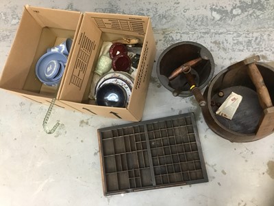 Lot 357 - Treen ceramics and sundries, including printers tray, truncheon, other items