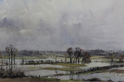 Lot 1160 - David Green (1935-2013) watercolours 'Gt Barford, Bedfordshire' and 'Winter Floods, The Ouse' 1977