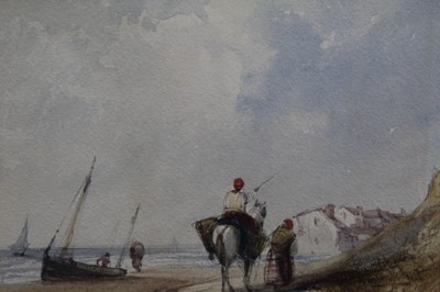 Lot 1285 - Charles Bentley (1805/6-1854) watercolour 'Beach scene in Brittany' 12cm x 16cm