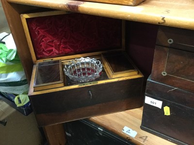 Lot 501 - 19th century Rosewood teacaddy, Rosewood work box and another box (3)