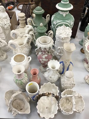 Lot 378 - Collection Victorian bisque porcelain including green and white vases (18)