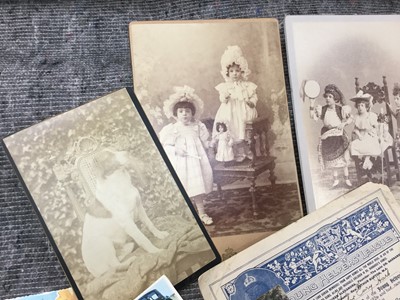 Lot 243 - Group of mixed ephemera to include postcards, Carte de Visite of a Dog, two other Italian Carte de Visites, and other ephemera