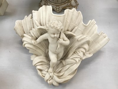 Lot 389 - Pair Victorian probably Minton Parian Merman and Mermaid wall brackets , Copeland wall pocket and Popouri vase (4)