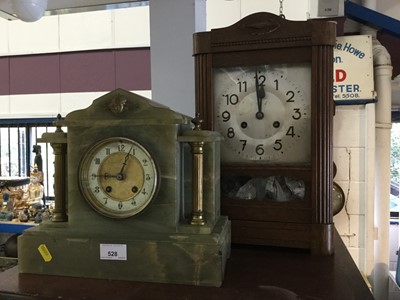 Lot 528 - Early 20th century green onyx mantel clock and a 1930's mantel clock (2)